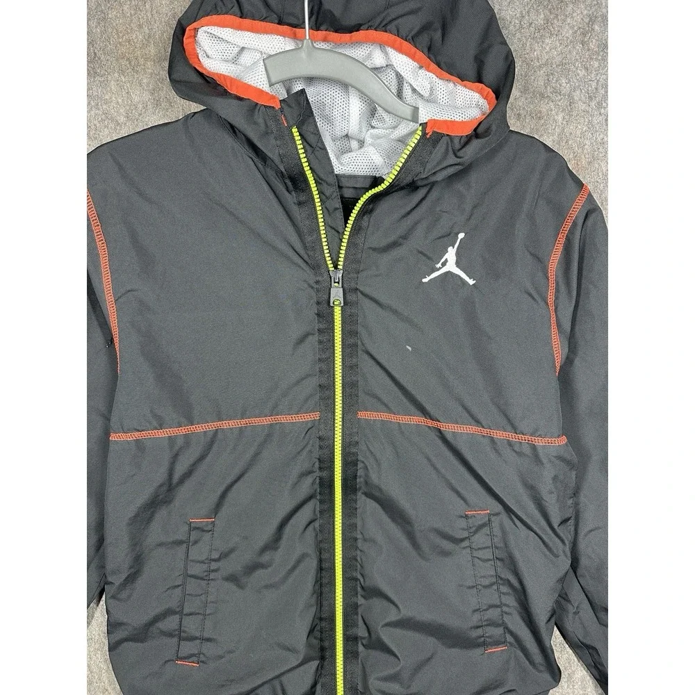 Jordan Boys Windbreaker Jacket Youth L 12-13 Black Orange Neon Full Zip